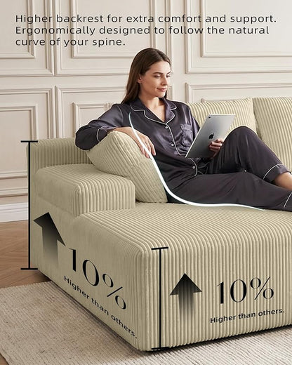 Lifelink 108" Boneless Couch L-Shaped - Modular Sectional Couches for Living Room Cloud Sofa with Deep Seat High Back Oversized Left Facing Chaise No Assembly Required