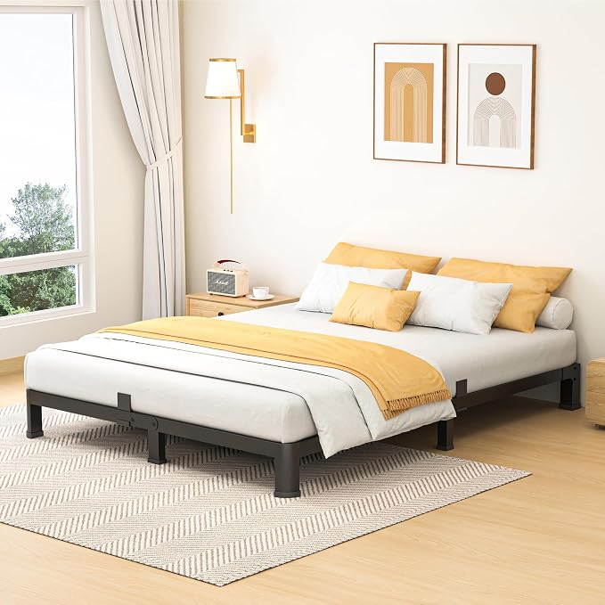 Superay 10 Inch Queen Size Metal Platform Bed Frame with Round Corners, Storage Space Under High Bed Frame-Heavy Duty Steel Slats Support, Noise Free - Easy Assembly - No Box Spring Needed