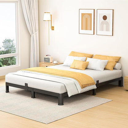 7 Inch Queen Bed Frame, Metal Platform Bed Frame with Round Corner Legs, 3500 lbs Heavy Duty Steel Slats Support, No Box Spring Needed, Noise Free, Easy Assembly, Black