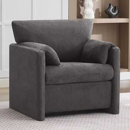 Oversized Accent Chair for Living Room, 32.68" Large Modern Armchair with Deep Seat, Mid-Century Comfy Reading Chair with Padded Arms, Chenille Single Sofa Chairs for Bedroom, Dark Grey