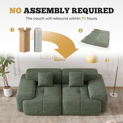 85" Cloud Loveseat Sofa in a Box, Modern Small Couch No Assembly Required, Comfy Deep Seat Boneless Couches for Living Room, Bedroom, Apartment, Green 1 PCS