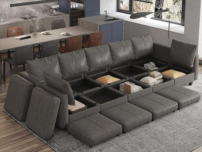 EASE MOOSE Faux Leather Modular Sectional Sleeper Sofa with Storage, Large Faux Leather sectional Modular Sofa Couch Sectional Sleeper Couch