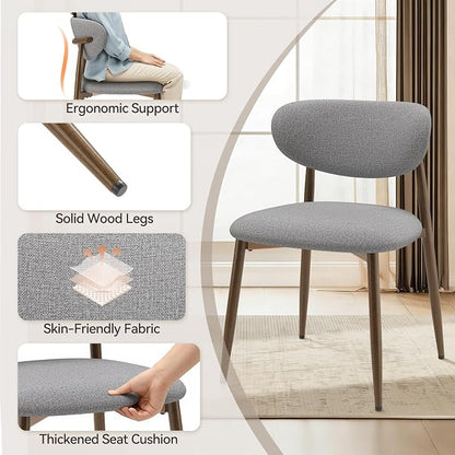 MALOL Dining Chairs Set of 6, Curved Back Kitchen Room Chairs with Metal Legs and Anti Slip Pads, Upholstered Dining Chair for Home and Restaurant, Light Grey