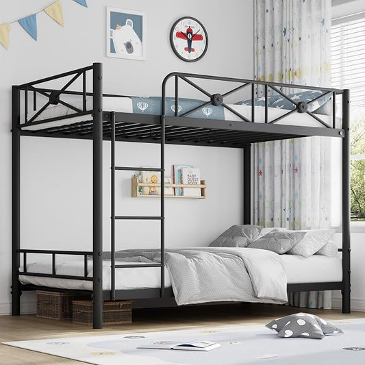 Garvee Metal Bunk Bed Twin Over Twin, Industrial Bunkbeds Heavy Duty Bed with Safety Guard Rails and Space-Saving Design, Steel Bed for School, Bedroom, Black
