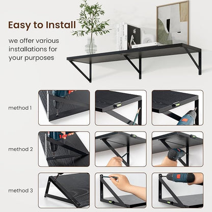 Axeman 48 Inch Floating Shelves | 10 Inch Deep Black Wall Shelves Set of 2 | 48" W x 10" D Black Wood Floating Shelves for Living Room Bathroom Kitchen