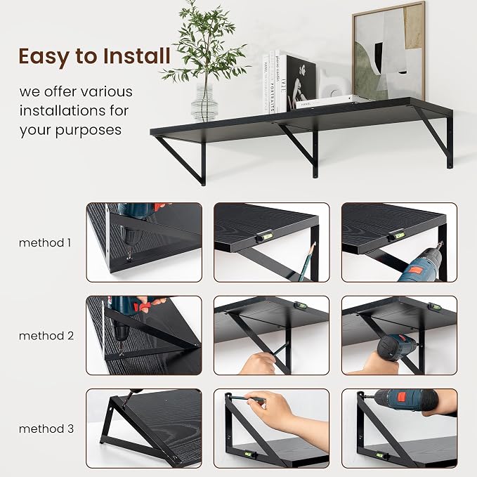 Axeman Deep Floating Shelves | 36 Inch Black Wall Shelves Set of 2 | 10 Inch Deep Wood Floating Shelves for Wall | 36" W x 10" D Black Shelves for Living Room Bathroom Kitchen