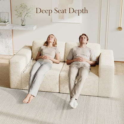 Vesgantti 80" Modular Sectional Sofa, Corduroy Cloud Couch with Deep Seating & Spring Support, 2 Seater Compact Modular Couch, Boneless Sectional Sofa for Small Spaces, No Assembly Required, Beige