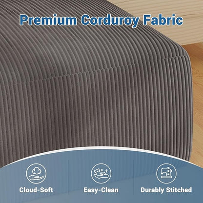 40" Oversized Large Square Corduroy Ottoman Pouf - Poofy Plush Foot Rest with Foam Chunk Filling, Movable Floor Pouf Footstool & Ottoman Coffee Table for Living Room Couch Bedroom, Grey(2 Pieces)
