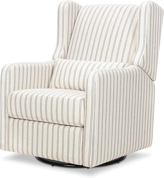 Carter's by Davinci Arlo Recliner and Swivel Glider in Performance Charcoal Double Stripe Linen, Water Repellent, Greenguard Gold & CertiPUR-US Certified Charcoal Double Stripe