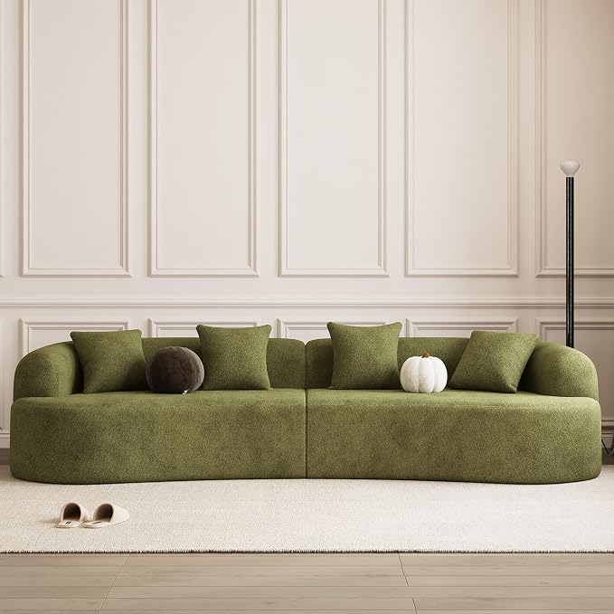 131" Curved Modular Sectional Sofa for Living Room, Modern Chenille Oversized Cloud Couch Sofa, Luxury Plush Extra Deep 4-Seater Boucle Couch for Apartment‌‌, No Assembly Required, Green