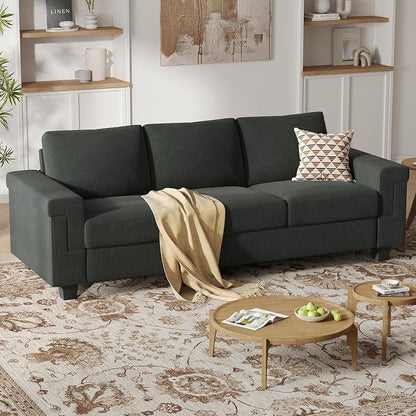 COPIAE 3 Seater Sofa Couch with Deep Seat, 90" Modern Upholstered Sofa with Armrests, Easy Installation, Comfy Couches for Living Room, Apartment,Dark Gray
