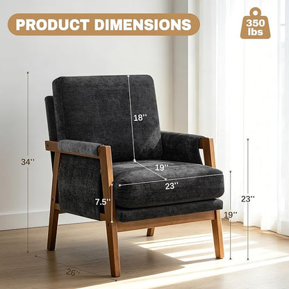 RNKSFX Accent Chairs for Living Room Set of 2, Modern Arm Chairs for Bedroom, Wooden Upholstered Mid Century Accent Chairs, Black