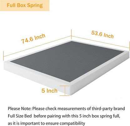 SHLAND Box Spring Full 5 Inch Low Profile Heavy Duty Metal Mattress Foundation with Easy Clean Fabric Bed Cover, Non-Slip, Noise Free, Easy Assembly