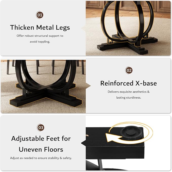 iPormis 59'' Extendable Round Dining Table for 4 to 6, Oval Kitchen Table with Sturdy X-Base Metal Legs, MDF Board with Backboard Clasp, Space Saving, Easy Assembly, Kitchen Dining Living Room, Black