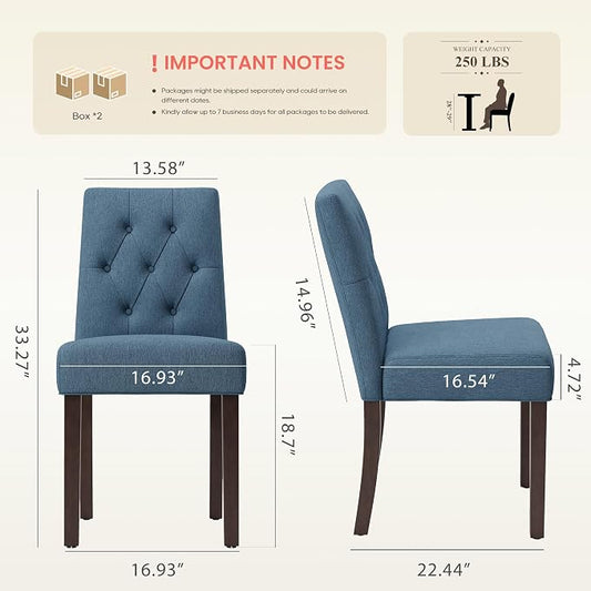 Upholstered Dining Chairs Set of 4 - Modern Parsons Kitchen & Dining Room Chair with Diamond Tufted Back, Solid Wooden Legs for Apartment, Café, Vanity