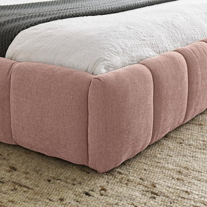 KEIKI Queen Thick Chenille Platform Bed Frame with Upholstered Tufted Headboard, Modern Solid Wood Floor Platform for Bedroom, No Box Spring Needed