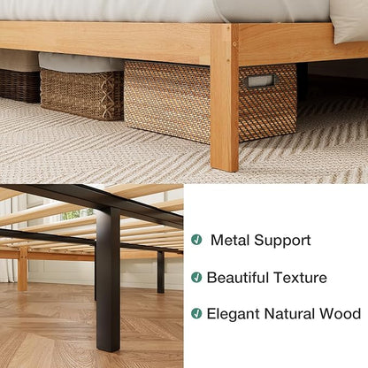 Novilla 12 Inch Queen Bed Frame, Wooden Platform Bed Frame Queen Size, Queen Size Bed Frame Without Headboard, Sturdy Wood Slat Support, No Box Spring Needed, Easy Assembly, Natural Grain Wood