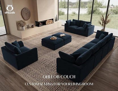 ohllob 48.6" Single Sofa, Small Boneless Couches for Living Room, Cloud Couch for Bedroom, Office, Blue