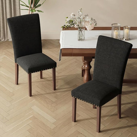 MALOL Dining Chairs Set of 2, High Back Dining Chair with Wood Legs and Nailhead Trim, Modern Padded Kitchen Room Chairs for Dining Room/Restaurant, Black