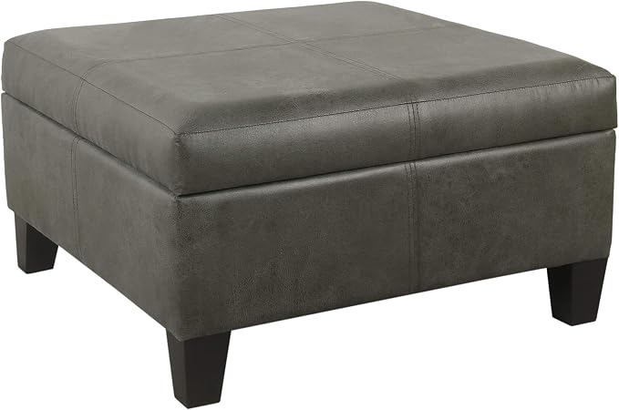HomePop 28" Faux Leather Square Storage Ottoman - Pewter Gray