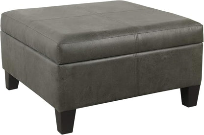 HomePop 28" Faux Leather Square Storage Ottoman - Pewter Gray