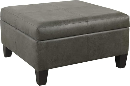 HomePop 28" Faux Leather Square Storage Ottoman - Pewter Gray