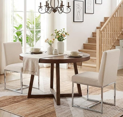 VESCASA Linen Upholstered Dining Chairs Set of 2, Mid Century Modern Padded Chair with Chrome Metal Frame for Restaurant, Dining Room, Kitchen, Cream