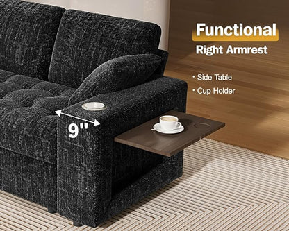 Vipbear 111" Modular Sectional Sleeper Sofa with Pull Out Bed, 8 Seat Chenille U Shaped Couch with 2 Pull-Out Beds|USB Ports|Cup Holders|Side Table|LED Light, Tool Free Assembly, Black