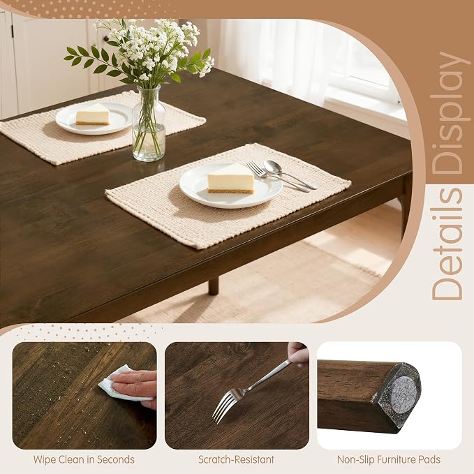 Hokway Dining Table for 4, 43 Inch Rectangular Solid Wood Kitchen Table for Small Space, Modern Dinner Table for Dining Room, Living Room, Office, Oak