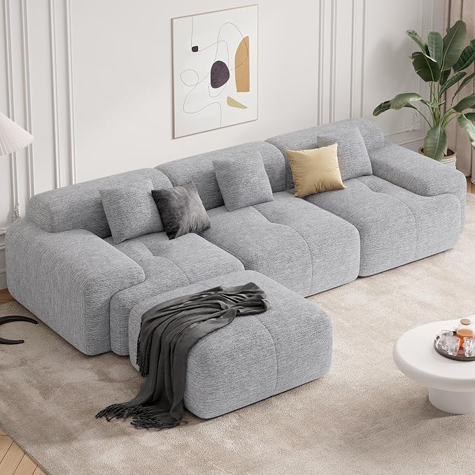 122" Modern Boneless Couches for Living Room, Convertible L Shaped Modular Sectional Sofa,4 Seater Cloud Couch Sofa Set, Light Grey 1 PCS