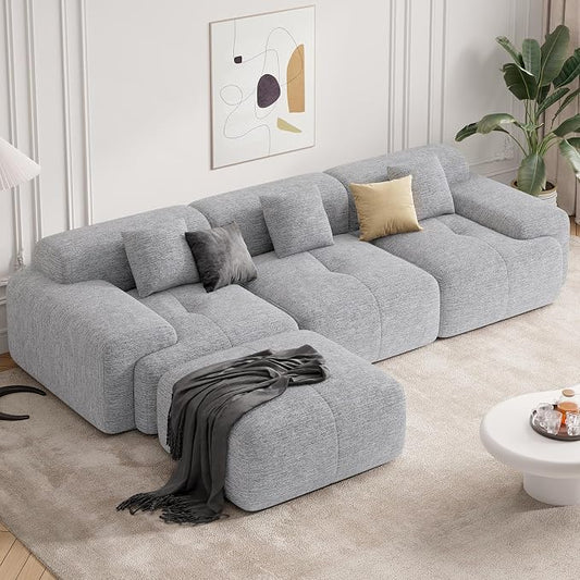 122" Modern Boneless Couches for Living Room, Convertible L Shaped Modular Sectional Sofa,4 Seater Cloud Couch Sofa Set, Light Grey 1 PCS