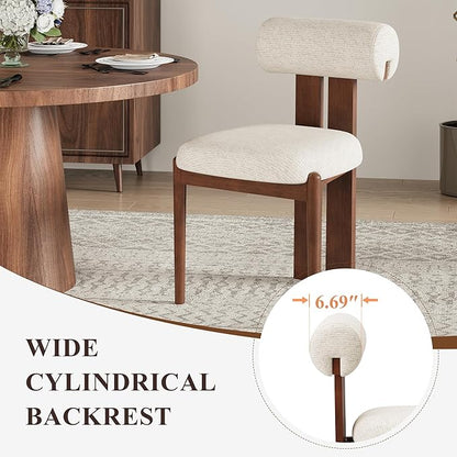 MALOL Modern Wooden Dining Chairs Set of 4, Upholstered Fabric Kitchen Chairs with Sculptural Backrest, Mid-Century Farmhouse Dining Room Chairs with Solid Wood Legs, Beige