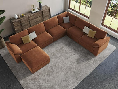 EASE MOOSE Oversized Sectional Modular Sofa, Large L Shape Sectional Couch Wide Deep Brown Modular Cloud Sofa Couch