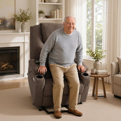 MCombo Power Lift Recliner Chair for Elderly R7045(Brown, Medium-Wide) | Heat and Massage, Breathable Fabric, USB& Type C Charging Port, FSC Certified