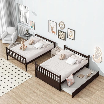 Bellemave Full Over Full Bunk Bed with Trundle,Convertible Bunk Beds with Ladder & Safety Guardrails,Full Size Trundle Bunk Beds for Kids Girls Boys,Espresso