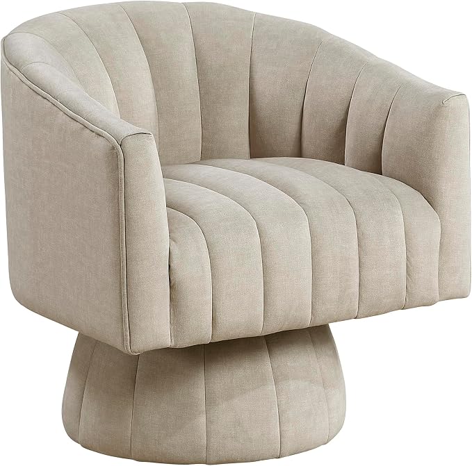 Lexicon Modern Swivel Accent Chair, Velvet Fabric Upholstered Swivel Lounge Chair with Rounded Base and Channel Stitching for Living Room/Bedroom/Office, Easy Assembly, Taupe