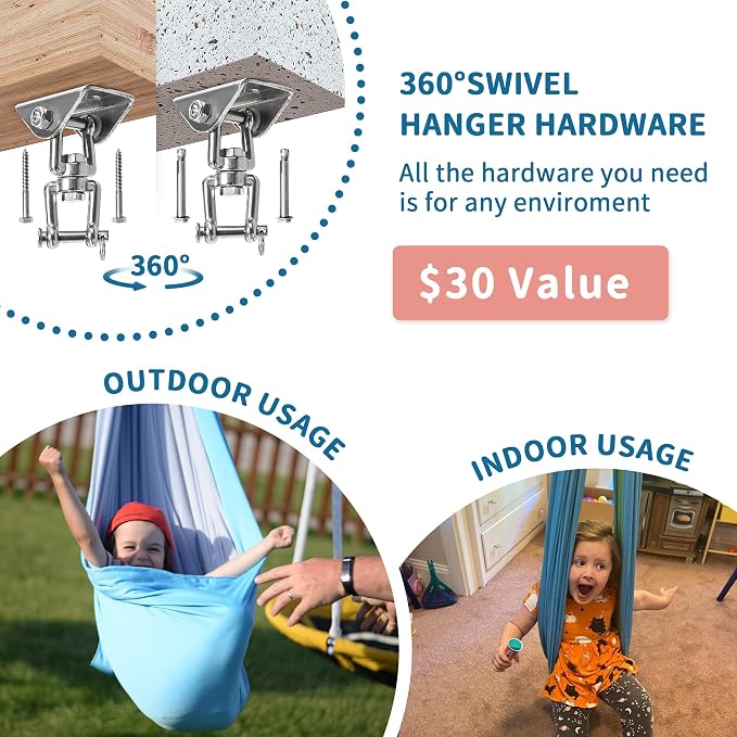OUTREE Sensory Swing, Double Layer Therapy Swing with 360° Swivel Hanger, Healing & Relaxing Cuddle Sensory Swing for Kids and Adults with Autism, ADHD, Sensory Processing Disorder(Blue and Green)