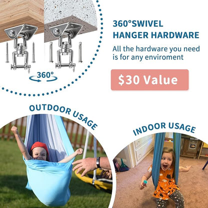 OUTREE Sensory Swing, Double Layer Therapy Swing with 360° Swivel Hanger, Healing & Relaxing Cuddle Sensory Swing for Kids and Adults with Autism, ADHD, Sensory Processing Disorder(Blue and Green)