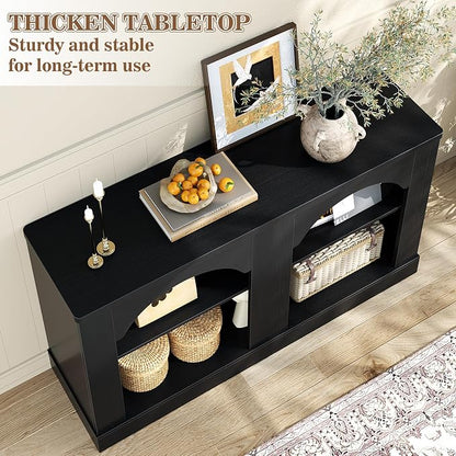 Unikito Entryway Table with LED Lights, 47" Farmhouse Console Table with Adjustable Shelves, Sofa Table Behind Couch, Sideboard Buffet Storage Cabinet for Entrance/Hallway/Living Room,Black