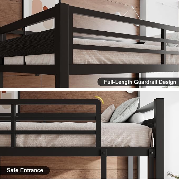 Einhomn Bunk Bed Full Over Full, Heavy Duty Metal Bed with Ladder and Full-Length Guardrail, Under-Bed Storage Space, No Box Spring Needed, Noise Free, Black