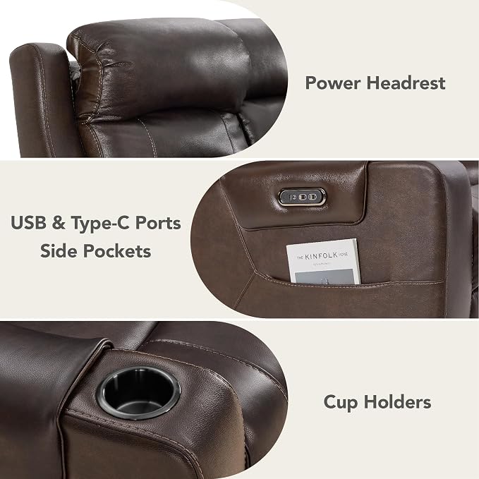 Watson & Whitely Genuine Leather Power Recliner Sofa, Lay Flat Reclining Sofa with Storage Console, Power Headrest & Cup Holders, 3 Seater Electric Reclining Couch for Living Room, Dark Brown