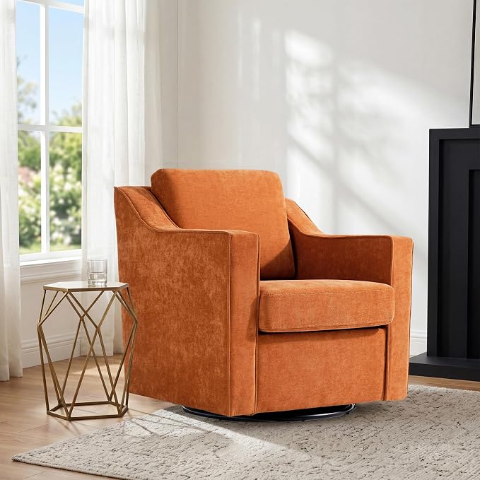 Swivel Accent Chair, Modern Round Barrel Arm Chair for Living Room, Bedroom, Comfy Club Reading Chairs for Adults (Chenille Orange, Set of 1)