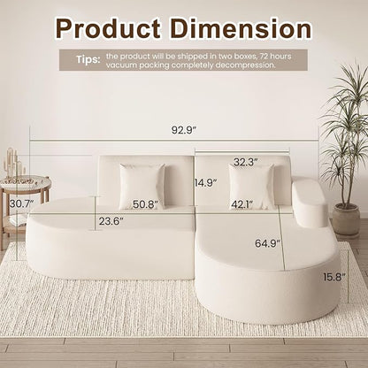 MELLCOM Modern 93" Curved Boneless Sofa Couch, L-Shaped Corner Sofa, No Assembly Needed, Chenille Upholstered Cloud Sectional Couch for Living Room,Apartment and Bedroom (Beige, Right Hand Facing)