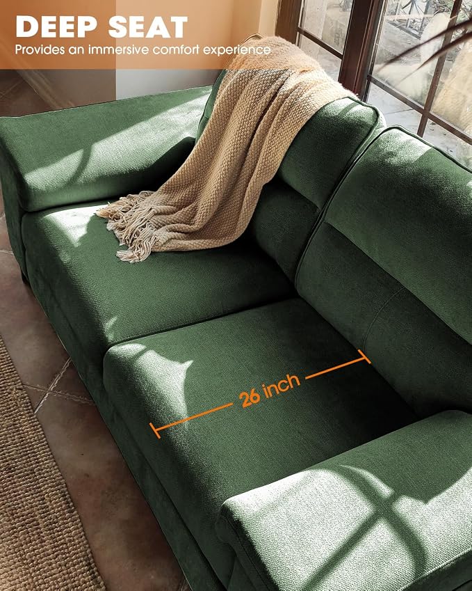 71.25" L Shaped Sectional Couches for Living Room, Deep Seat Sofa with Big Storage Ottoman & 8”Cushion, Comfy 2-Seater Chenille Loveseat, Convertible Armrest, Removable Cover for Small Space(Green)