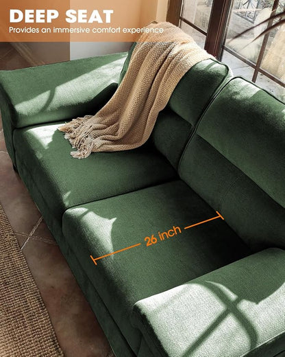 71.25" L Shaped Sectional Couches for Living Room, Deep Seat Sofa with Big Storage Ottoman & 8”Cushion, Comfy 2-Seater Chenille Loveseat, Convertible Armrest, Removable Cover for Small Space(Green)