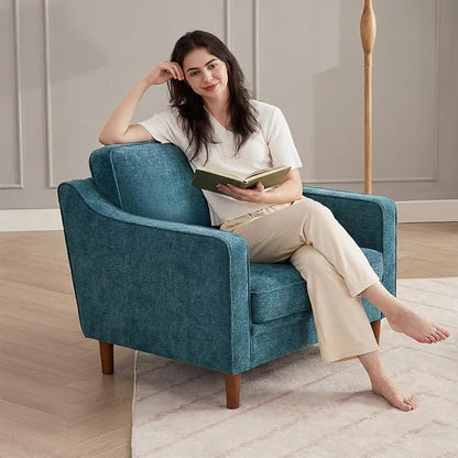 Kingfun Accent Chair, Living Room Chairs, Mid Century Reading Armchair, Chenille with Solid Wood Foot, Upholstered Modern Decor for Bedroom, Apartment