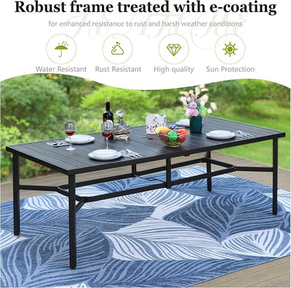 HERA'S HOUSE 9 Pieces Outdoor Dining Set, Patio Table and Chairs Set for 8, 8 x Textilene Chairs and 1 x Large Rectangle Metal Table with Umbrella Hole for Deck Garden Backyard Lawn Poolside