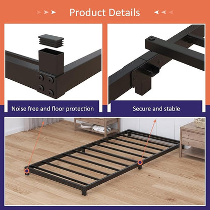 Nailsong 4 Inch Twin XL Bed Frames Low Profile, XL Twin Bed Frame No Box Spring Needed, Heavy Duty Metal, Easy Assembly, Black