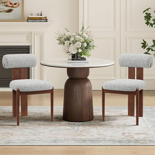 MALOL Modern Wooden Dining Chairs Set of 2, Upholstered Fabric Kitchen Chairs with Sculptural Backrest, Mid-Century Farmhouse Dining Room Chairs with Solid Wood Legs, Light Grey