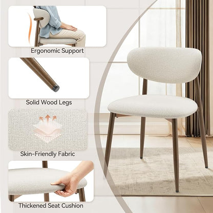 MALOL Dining Chairs Set of 6, Curved Back Kitchen Room Chairs with Metal Legs and Anti Slip Pads, Upholstered Dining Chair for Home and Restaurant, Beige